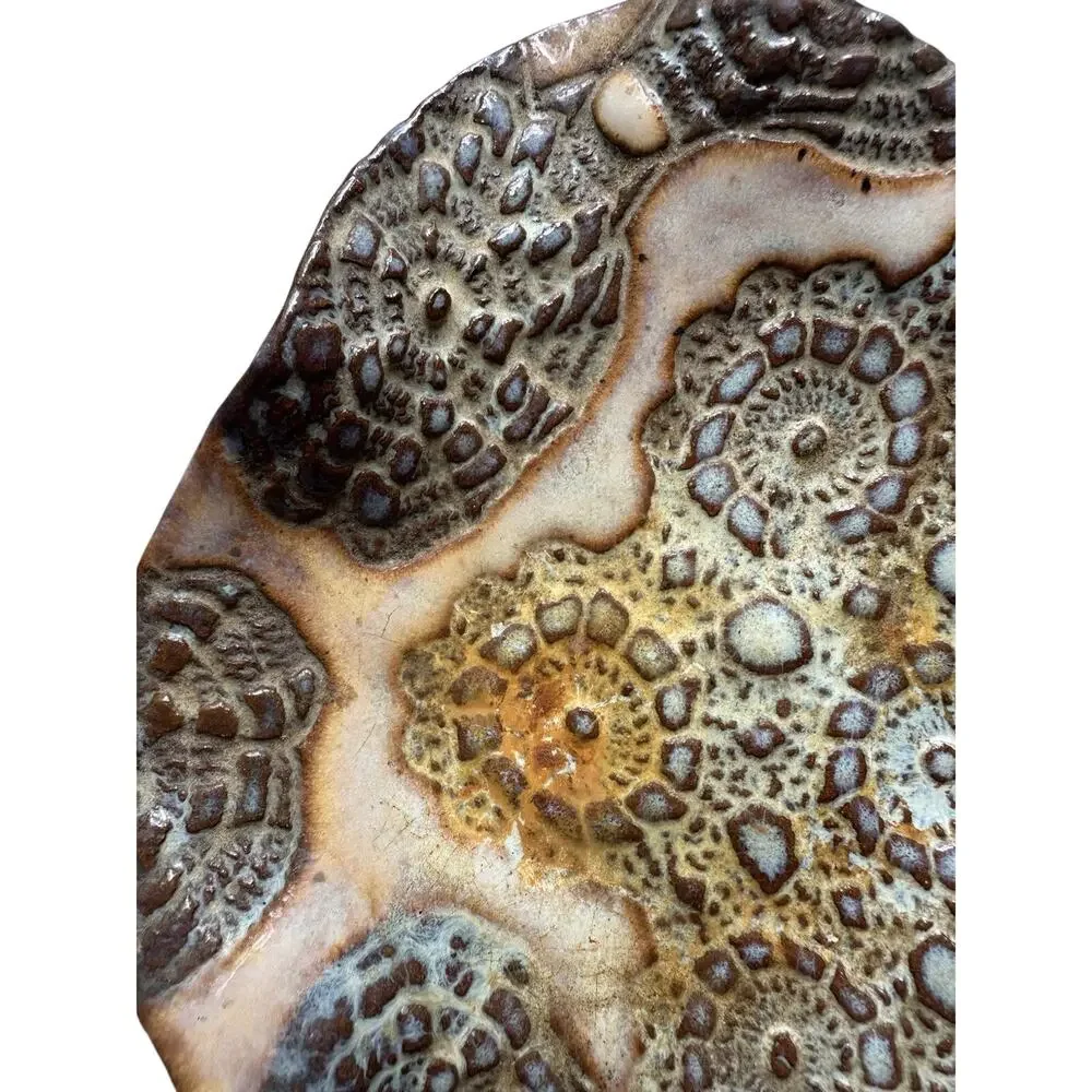 Pottery Trinket Tray Jewelry Holder Home Decor Art Hand thrown 4 Star Stamps SMC